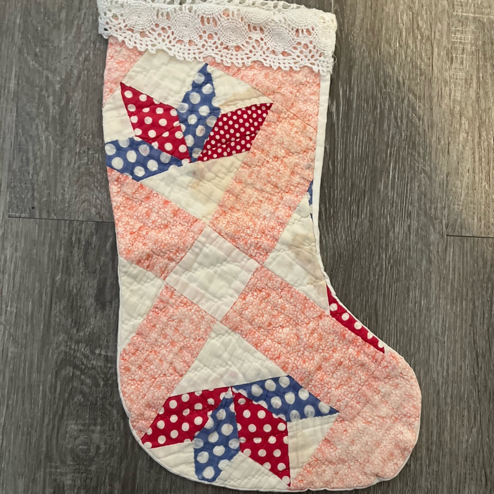 Christmas Stocking made with vintage quilts